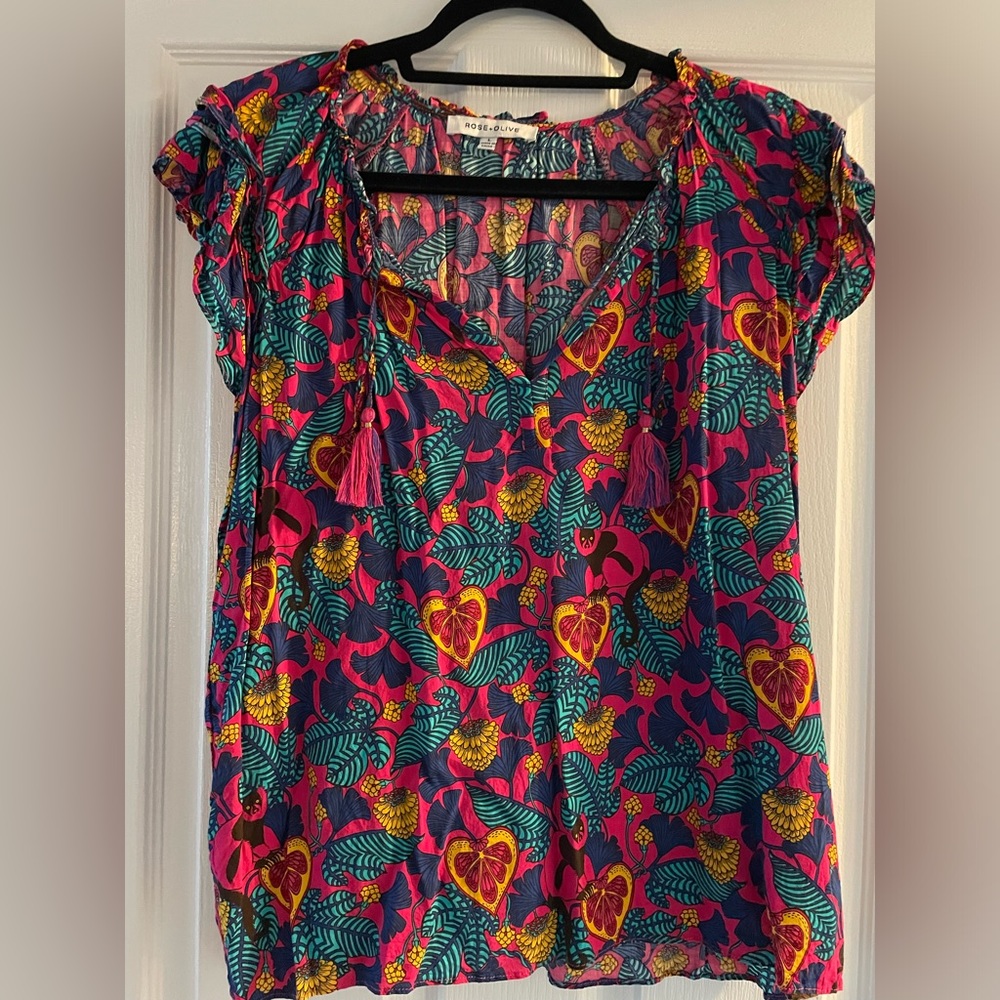 Womens Rose + Olive Blouse Size Large